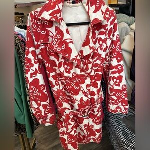 Boden red and white floral trench size 10